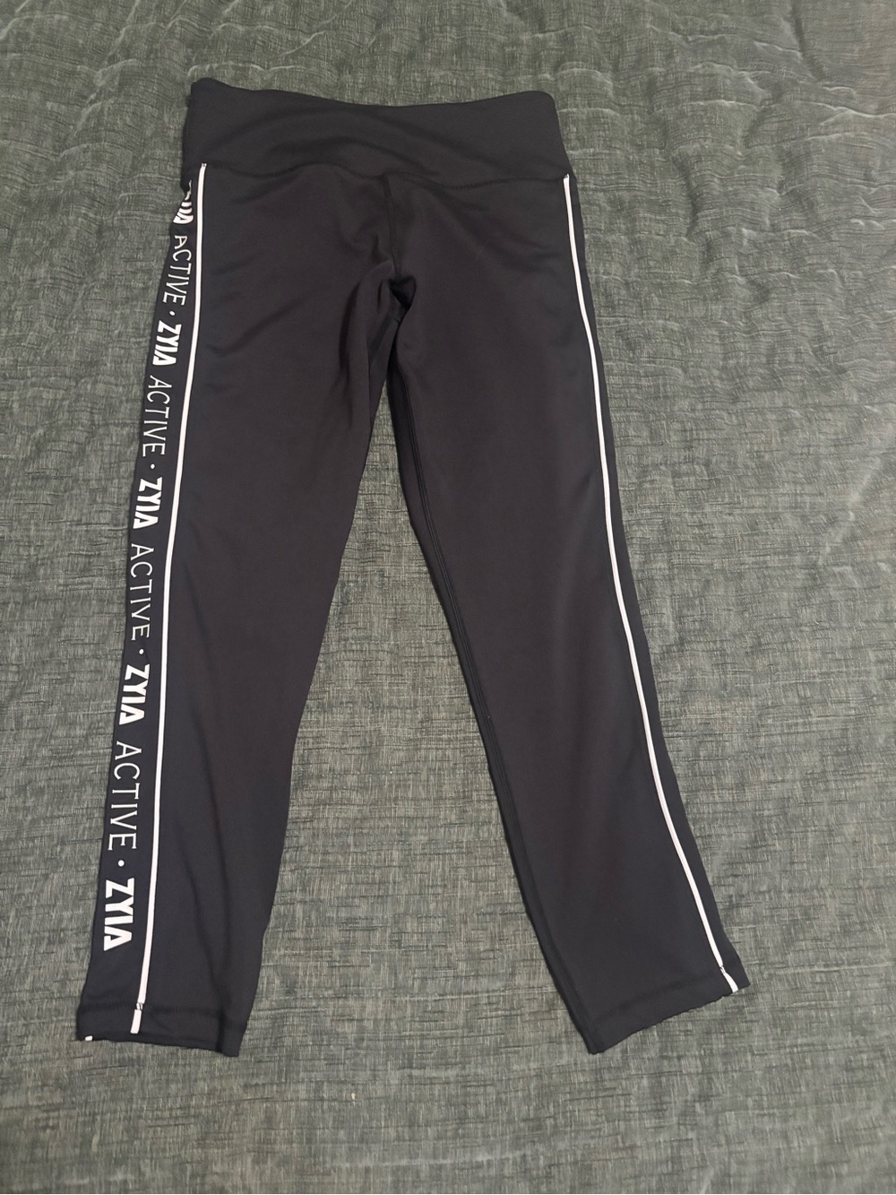 ZYIA Black Leggings with White Side Stripe and Logo